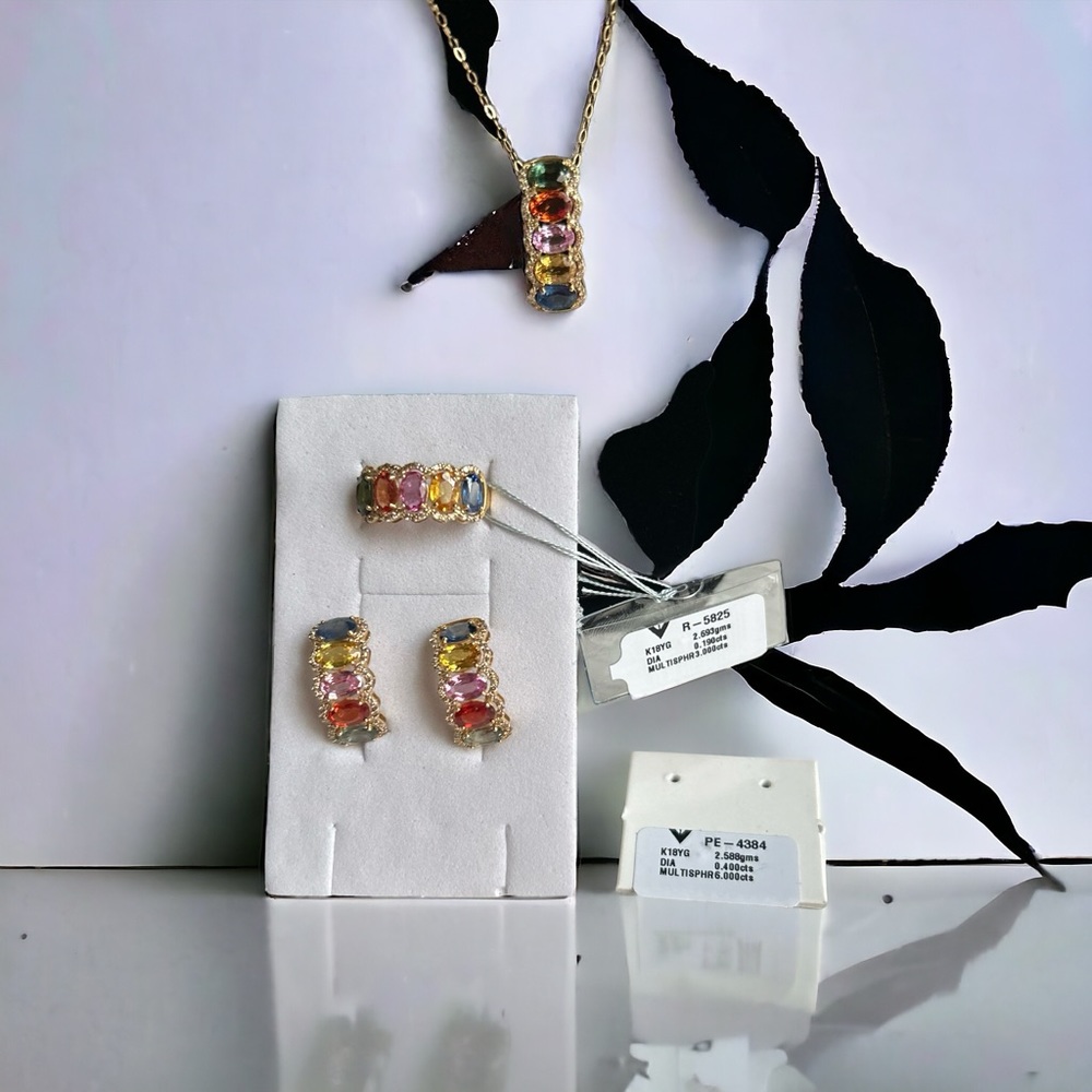 Multicolor Gemstone 18k Japan Gold Jewelry Set